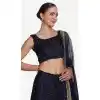 Taffeta Silk Foil Print Work Party Wear Women Lehenga Choli in Navy Blue -4380154090