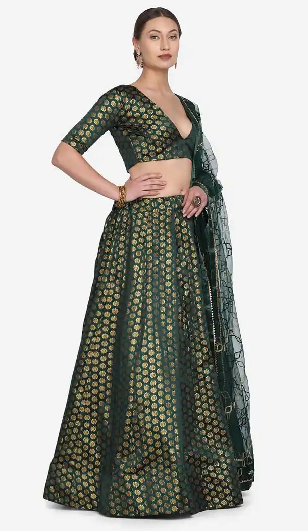 Teal Green Color Jacquard Zari Woven Work Plus Size Lehenga Choli -4386154138