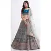 Teal Blue Color Net Sequence Embroidery Work Bridal Wedding Lehenga Choli -4403154256