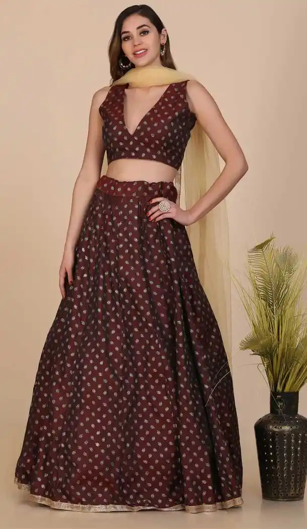 Taffeta Silk Embroidery Stone Work Party Wear Lehenga Choli in Maroon -4408154287