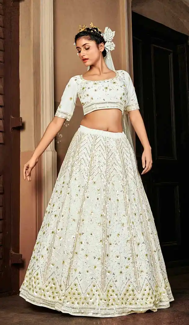 Tranquil White Color Georgette Embroidery Designer Women Lehenga Choli -4420154423