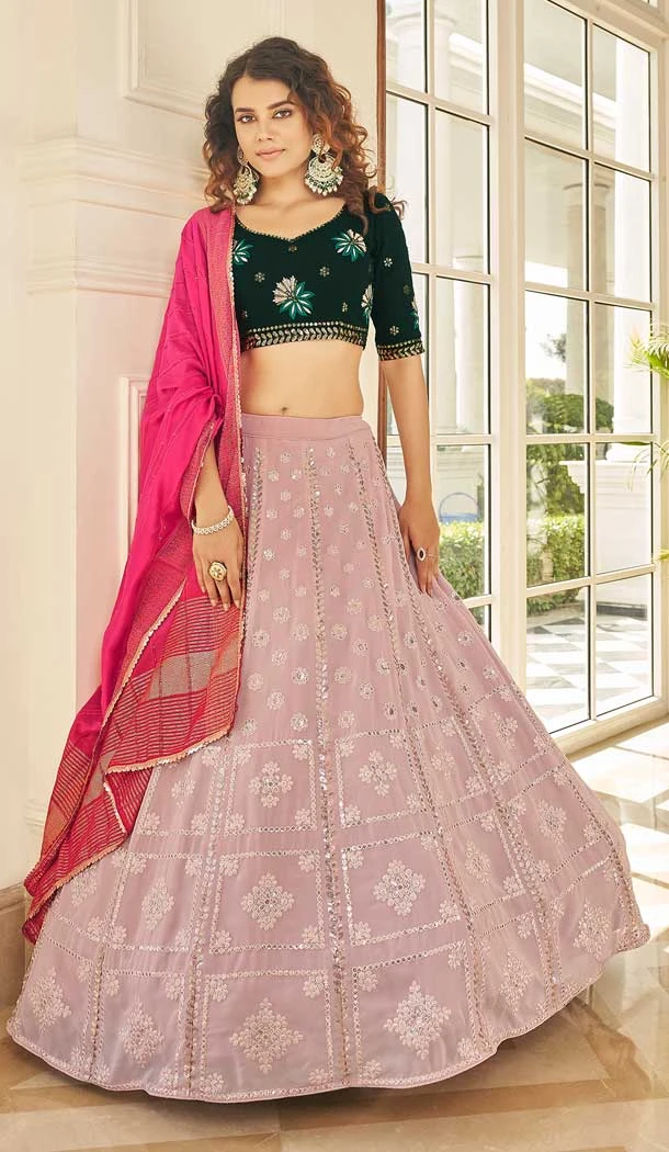 Thread Embroidery Work Georgette Women Lehenga Choli in Dusty Pink -4422154434