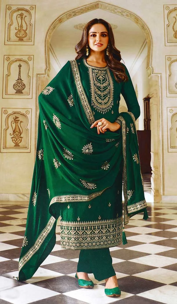 Green Color Dola Silk Designer Party wear Salwar Suit - 4438154542