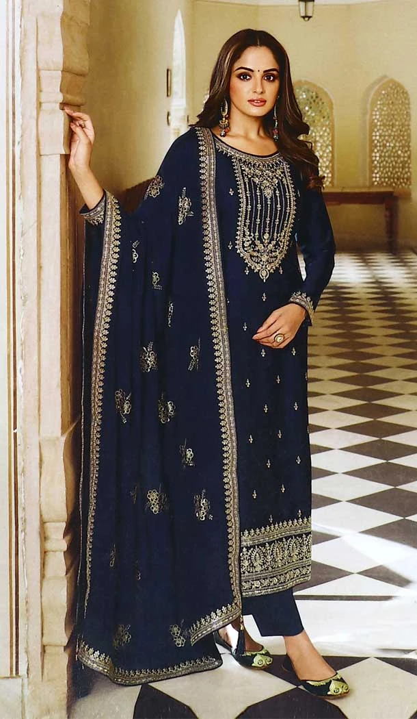 Navy Blue Color Dola Silk Designer Party wear Salwar Suit - 4438154546