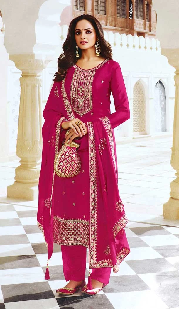 Rani Pink Color Dola Silk Designer Party wear Salwar Suit - 4438154547