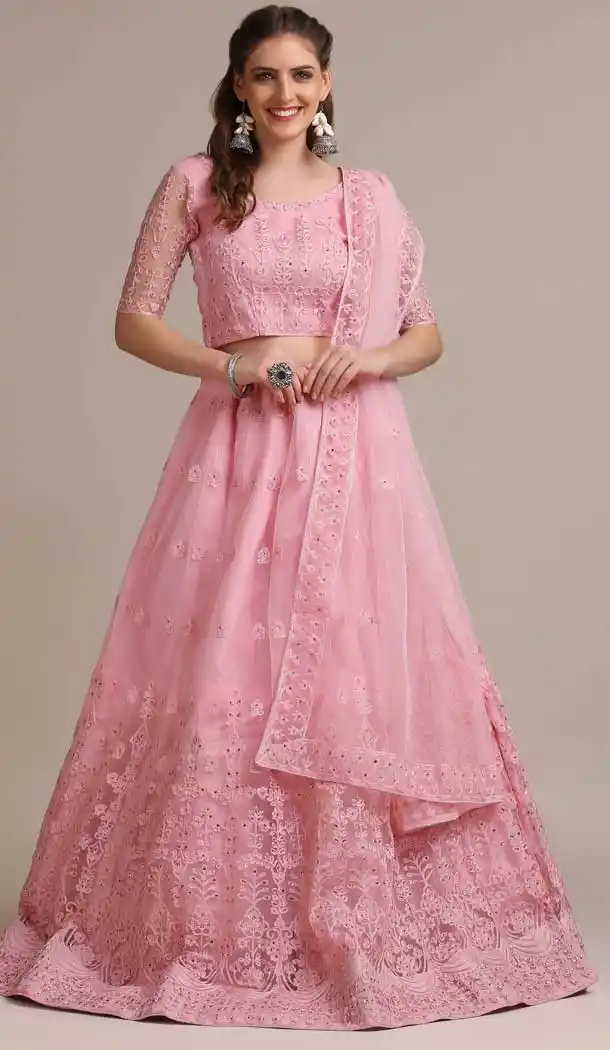 Embroidery Work Net Traditional Wear Lehenga Choli In Rose Pink -4426154460