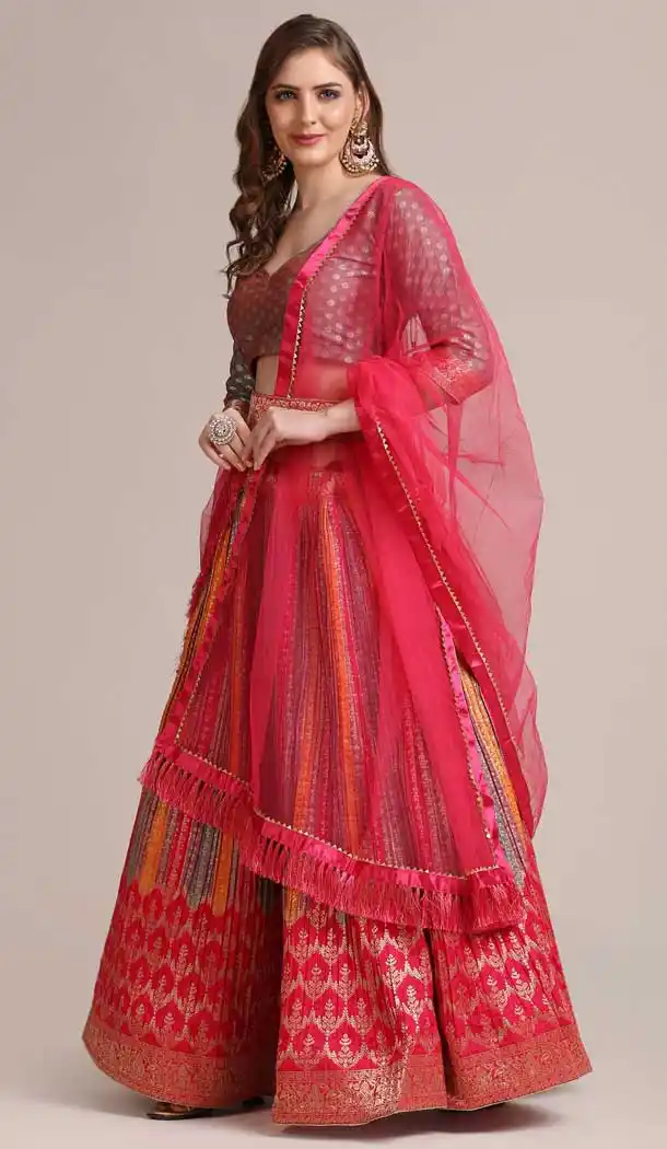 Gold Woven Work Jacquard Silk Traditional Wear Lehenga Choli In Multicolor -4426154464