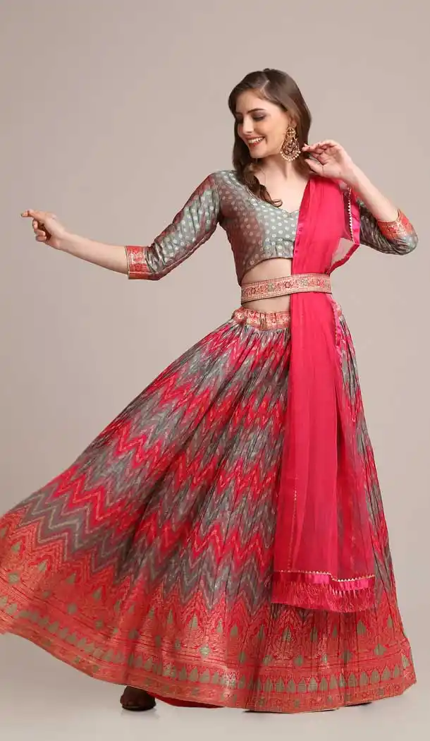Jacquard Silk Gold Woven Work Traditional Wear Lehenga Choli In Grey -4426154466