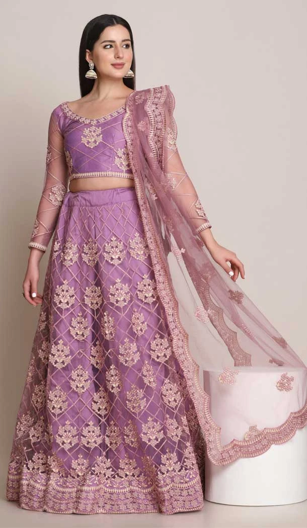 Lavender Color Net Embroidery Work Traditional Women Lehenga Choli -4427154478