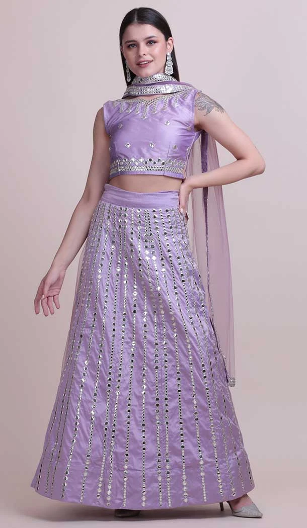 Lavander Color Taffetta Silk Fancy Evening Wear Lehenga Choli - 4449154607