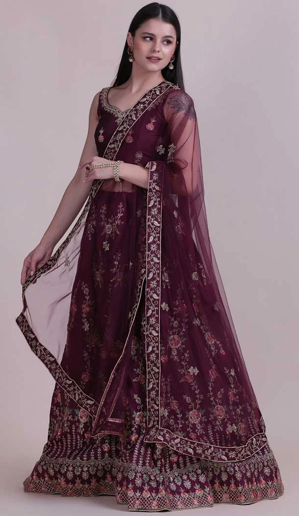 Magenta Color Taffeta Silk Fancy Evening Wear Lehenga Choli - 4449154612