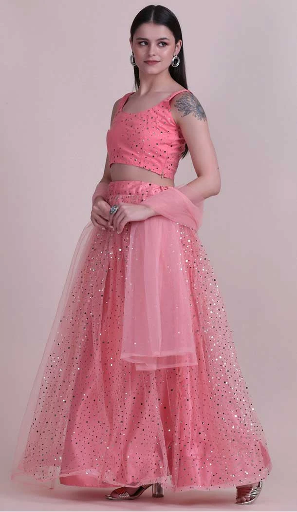 Soft Pink Color Net Fancy Evening Wear Lehenga Choli - 4449154613