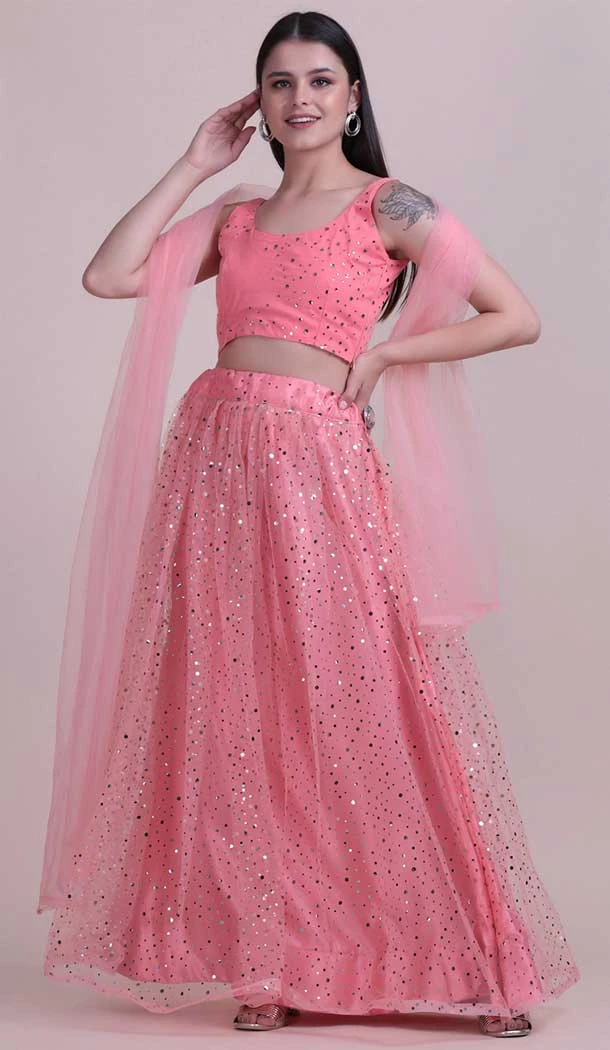 Soft Pink Color Net Fancy Evening Wear Lehenga Choli - 4449154613