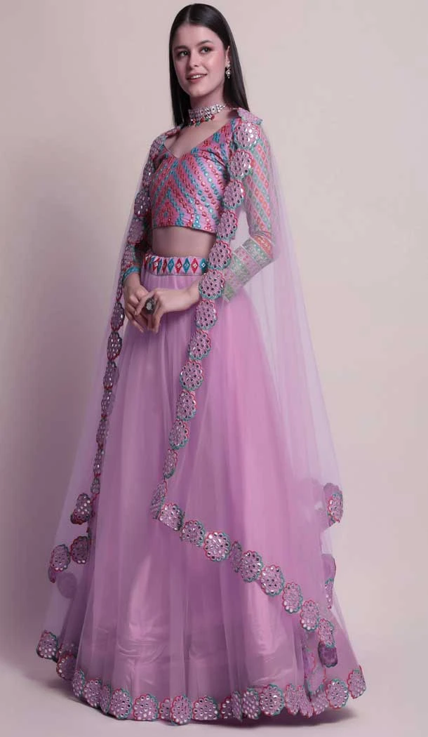 Lilac Color Net Fancy Evening Wear Lehenga Choli - 4449154614
