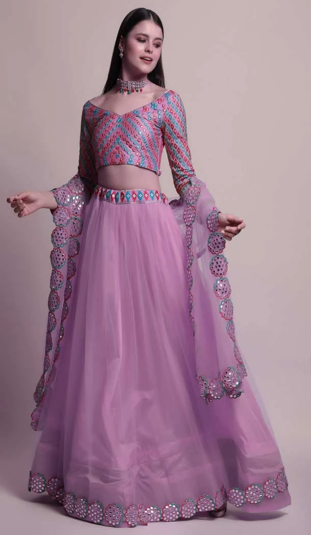 Lilac Color Net Fancy Evening Wear Lehenga Choli - 4449154614