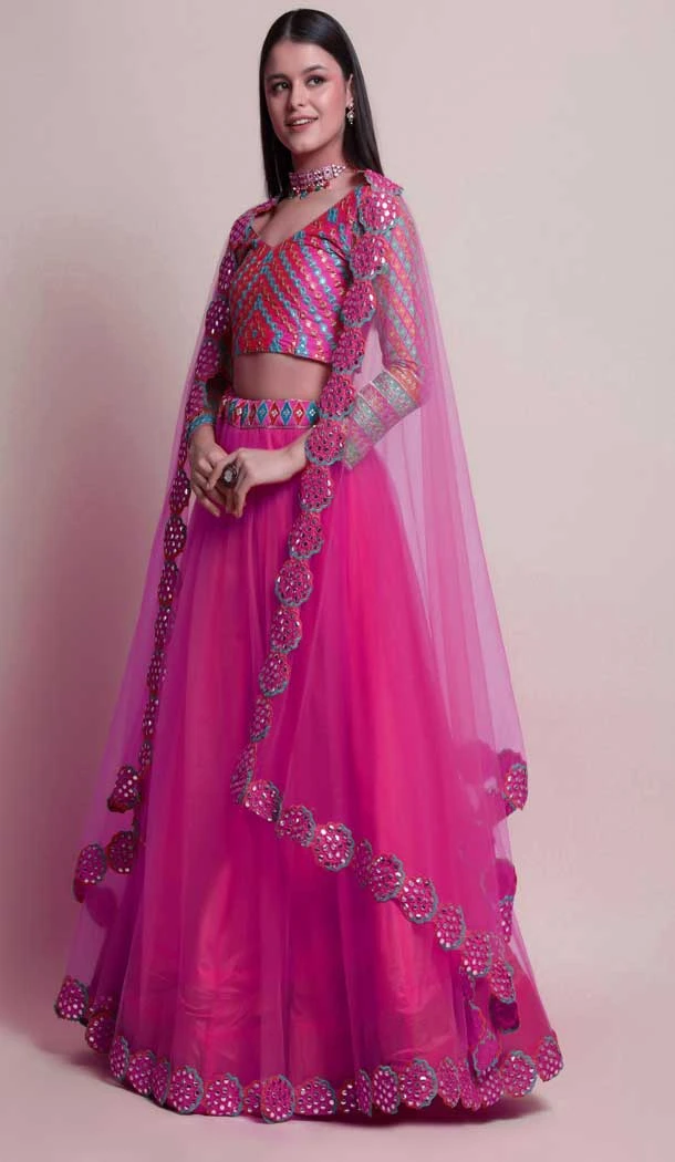 Pink Color Net Fancy Evening Wear Lehenga Choli - 4449154615