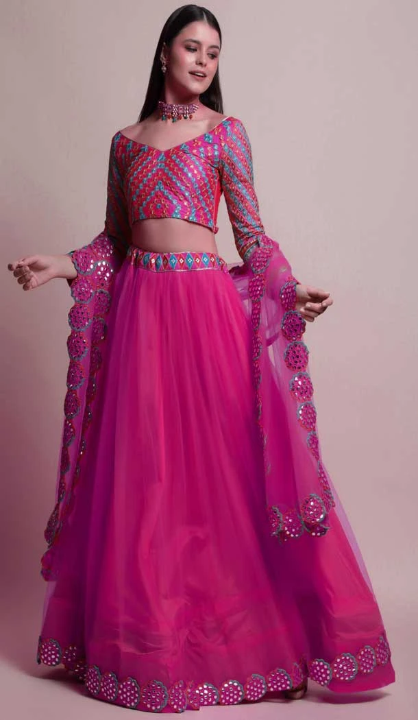 Pink Color Net Fancy Evening Wear Lehenga Choli - 4449154615