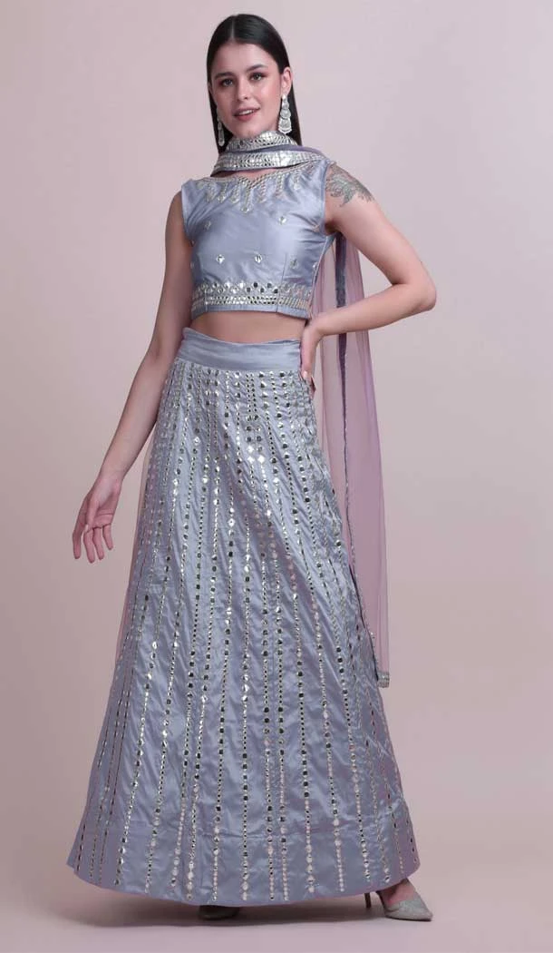 Grey Color Taffeta Silk Fancy Evening Wear Lehenga Choli - 4449154617