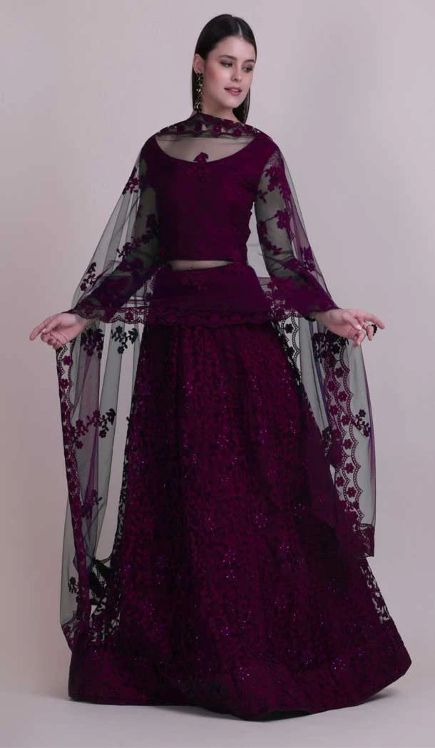 Pretty Magenta Color Net Fancy Evening Wear Lehenga Choli - 4449154619