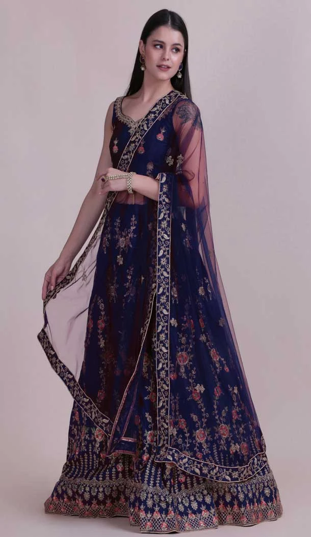 Royal Blue Color Taffeta Silk Fancy Evening Wear Lehenga Choli - 4449154620