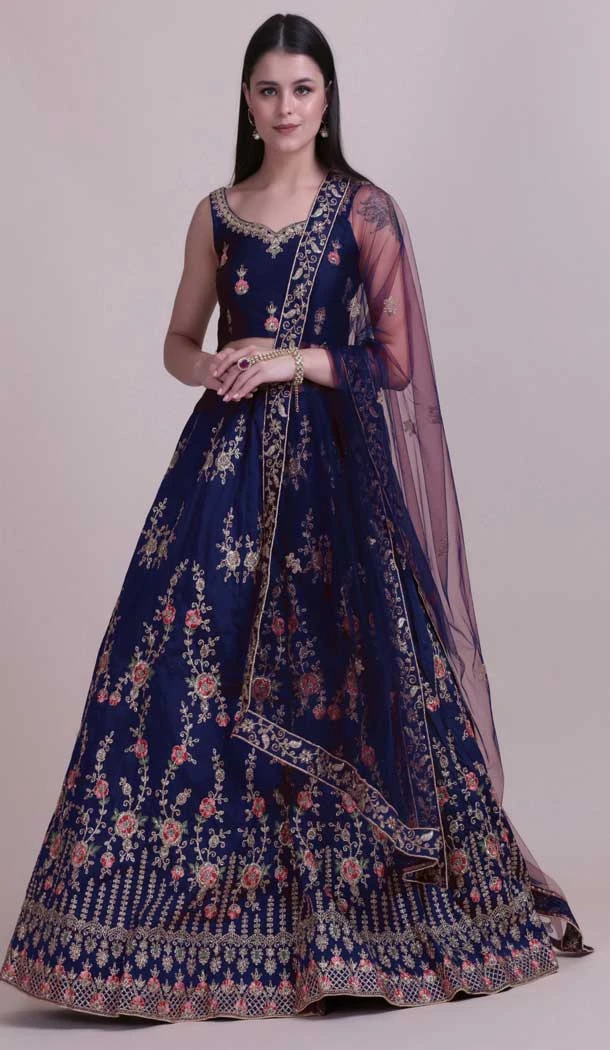 Royal Blue Color Taffeta Silk Fancy Evening Wear Lehenga Choli - 4449154620