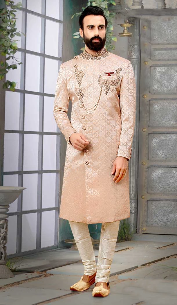 Light Pink Brocade Designer Festival Wear Men's Sherwani in Plus Size -4456154710