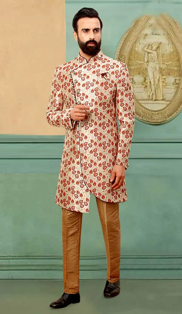 Maroon Brocade Designer Festival Wear Men's Sherwani in Plus Size -4456154719