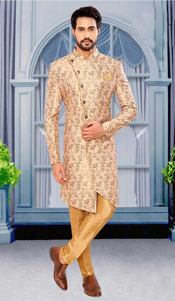 Exquisite Light Pink Brocade Designer Festival Wear Men's Sherwani in Plus Size -4456154722