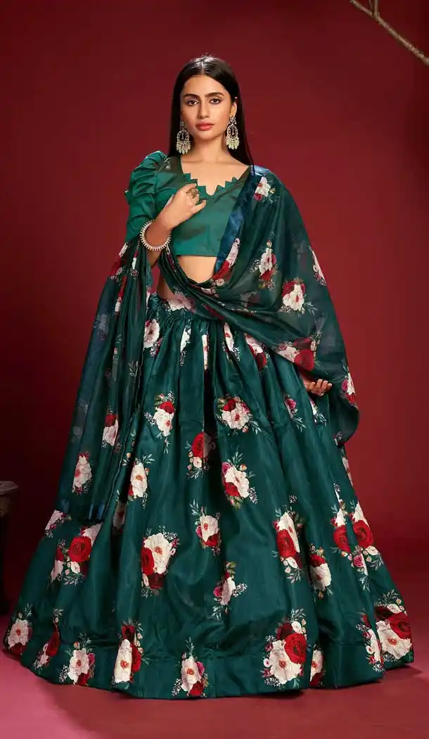 Teal Green Color Banglory Silk Designer Evening Wear Lehenga - 4450154622