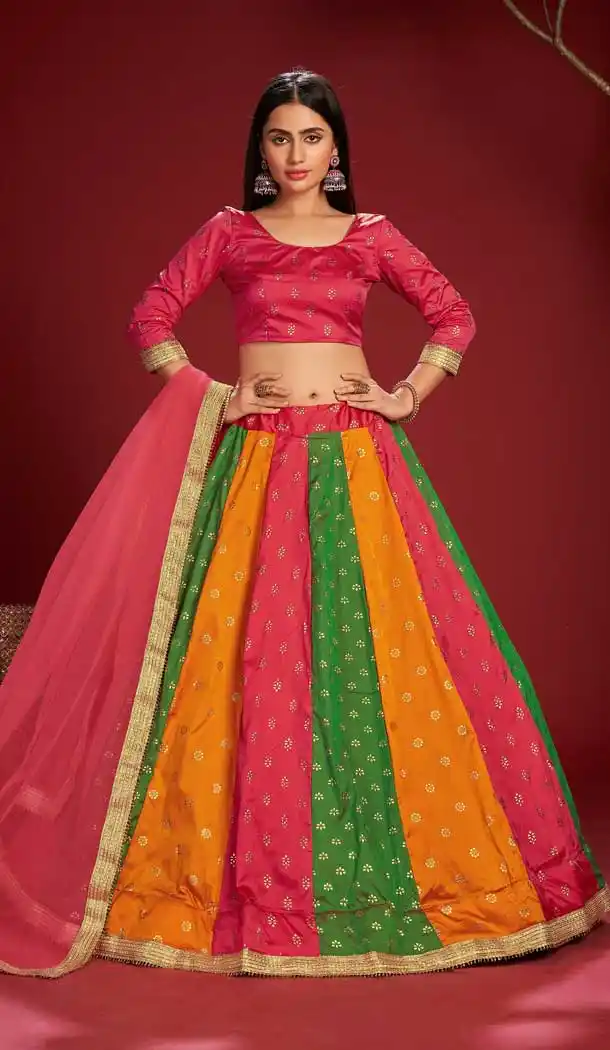 Multi Color Taffeta Silk Designer Evening Wear Lehenga - 4450154623