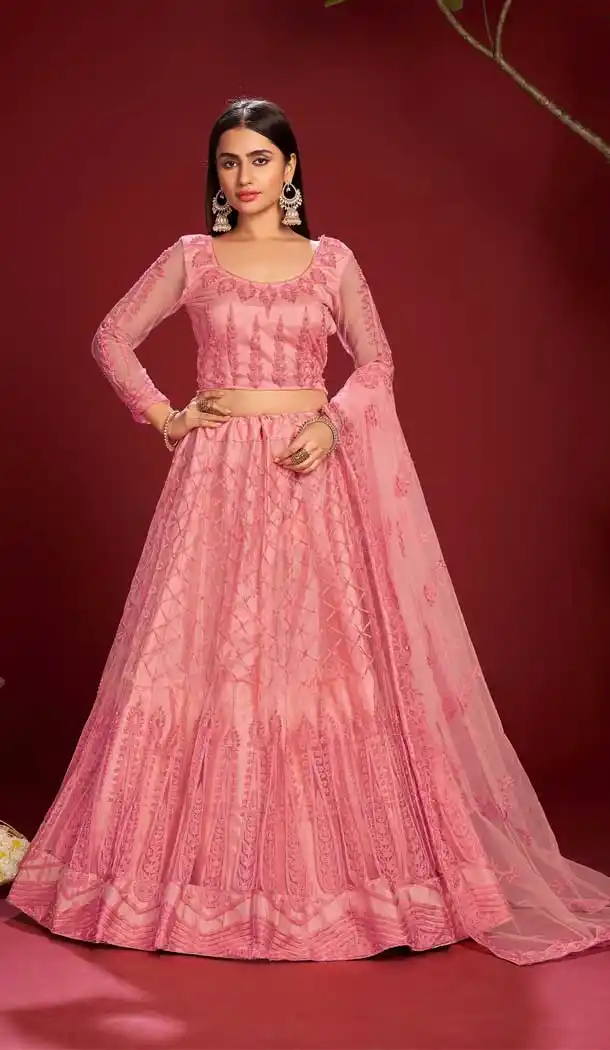 Light Pink Color Net Designer Evening Wear Lehenga - 4450154625