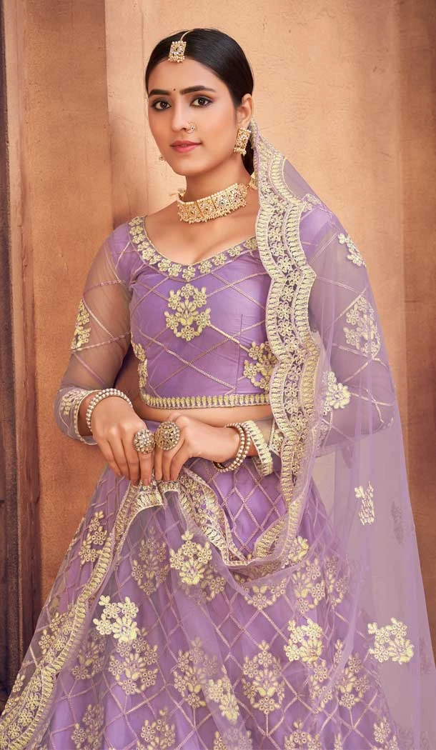 Light Purple Color Net Embroidered Designer Festive Wear Lehenga Choli - 4451154628