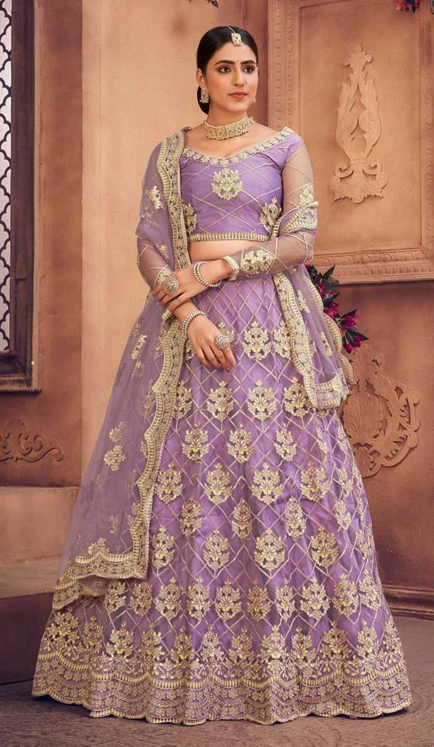 Light Purple Color Net Embroidered Designer Festive Wear Lehenga Choli - 4451154628
