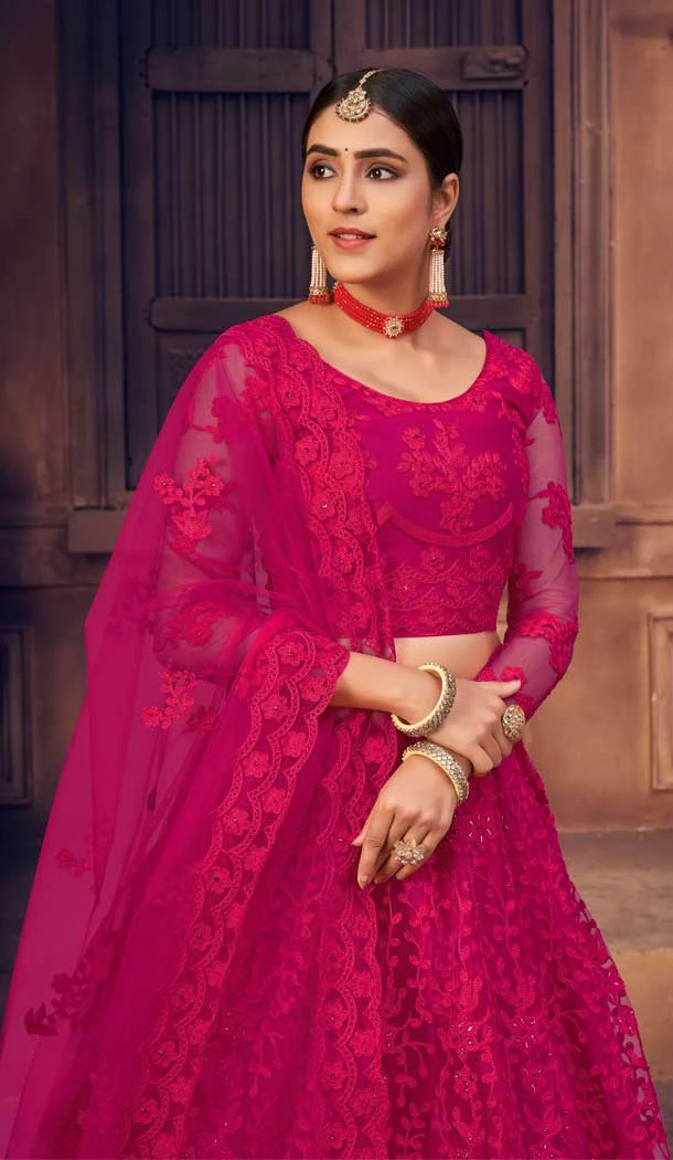 Rani Pink Color Net Embroidered Designer Festive Wear Lehenga Choli - 4451154631