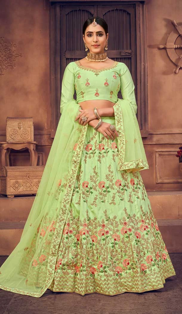 Pista Green Color Taffeta Silk Designer Festive Wear Lehenga Choli - 4451154632