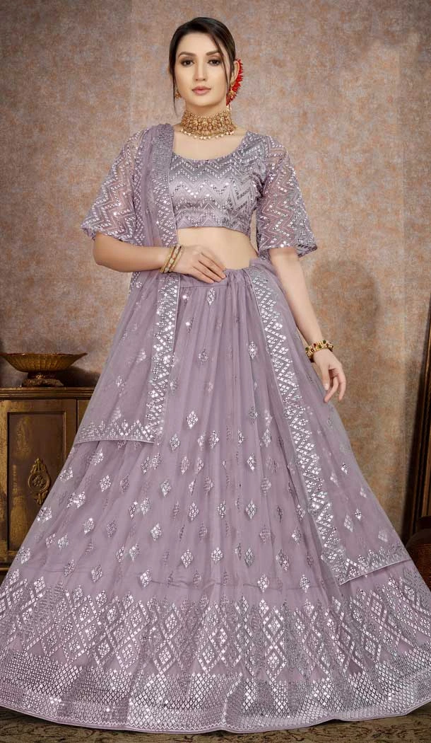 Purple Color Butterfly Net Embroidery Work Designer Party Wear Lehenga Choli -4465154812