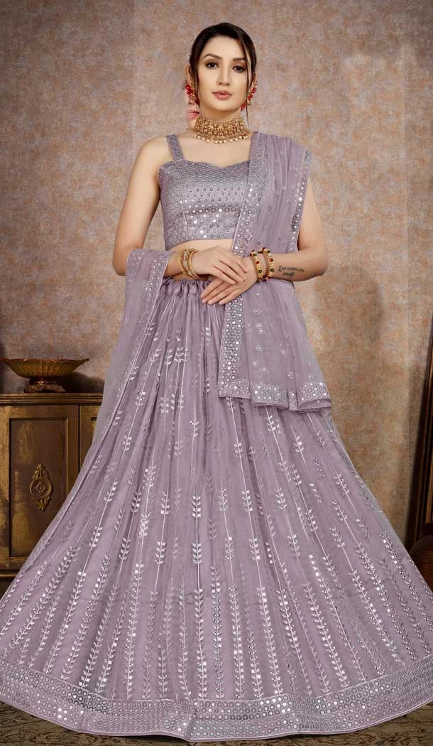 Light Purple Color Butterfly Net Embroidery Work Designer Party Wear Lehenga Choli -4465154818