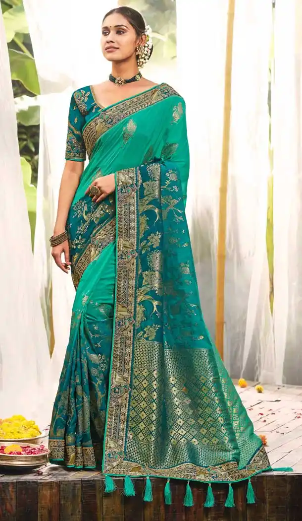 Green Color Dola Silk Stone Work Traditional Designer Wear Saree -4499154986