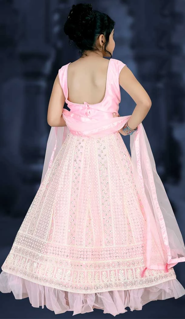 Dark Pink Color Net Lucknowi Work Party Wear Kids Girl Lehenga Choli  -4467154824