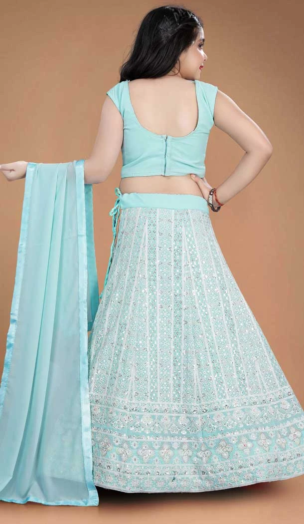 Sky Blue Color Heavy Fox Georgette Kids Girls Party Wear Lehenga Choli -4470154836