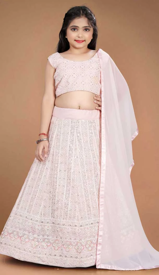 Light Pink Heavy Fox Georgette Kids Girls Party Wear Lehenga Choli -4470154837