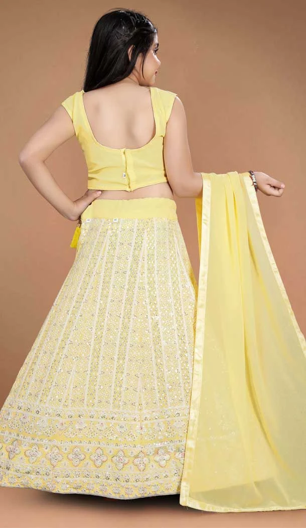 Yellow Color Heavy Fox Georgette Kids Girls Party Wear Lehenga Choli -4470154838