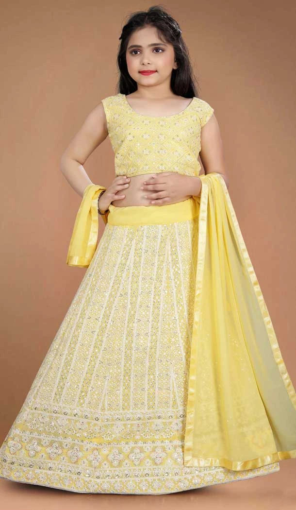 Yellow Color Heavy Fox Georgette Kids Girls Party Wear Lehenga Choli -4470154838