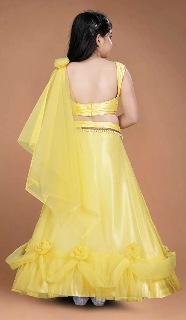 Yellow Color Heavy Net Handwork With Kids Girls Party Wear Lehenga Choli -4471154843