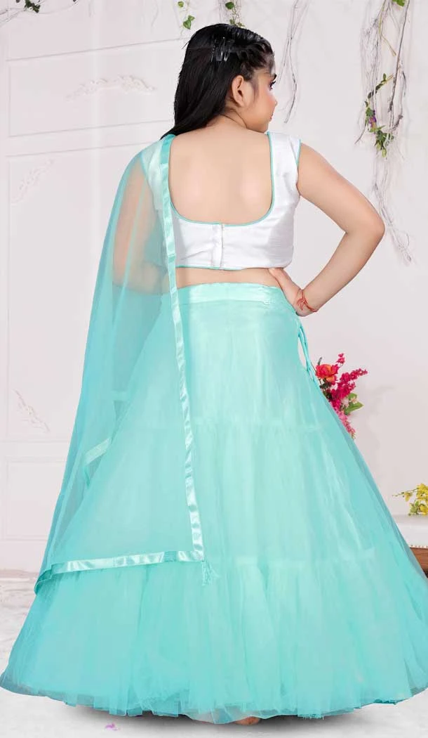 Sky Blue Color Embroidered Net Kids Girls Lehenga Choli -4472154845 