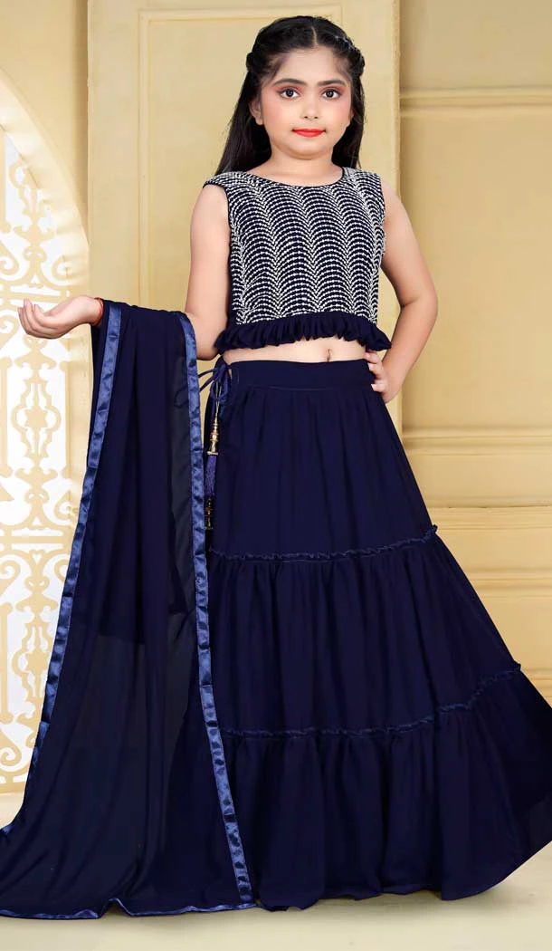 Navy Blue Georgette Embroidery With Girls Party Wear Lehenga Choli -4473154848