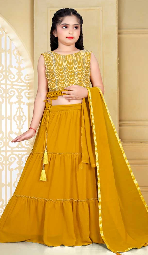 Yellow Georgette Embroidery With Girls Party Wear Lehenga Choli -4473154850