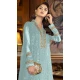 Sky Blue Color Embroidery Work Faux Georgette Evening Wear Churidar Suit -4491154952