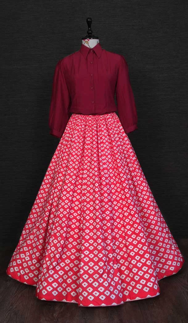 Red Color Vaishali Silk Printed Readymade Women Lehenga Choli -4504155032