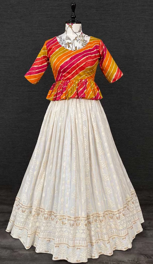White Color Georgette Embroidery Work Readymade Women Lehenga Choli -4504155033
